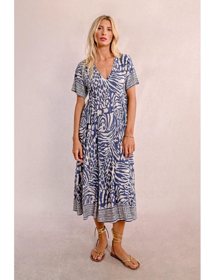 lili sidonio x molly bracken Robe longue à imprimé DENIM BLUE MAGGY