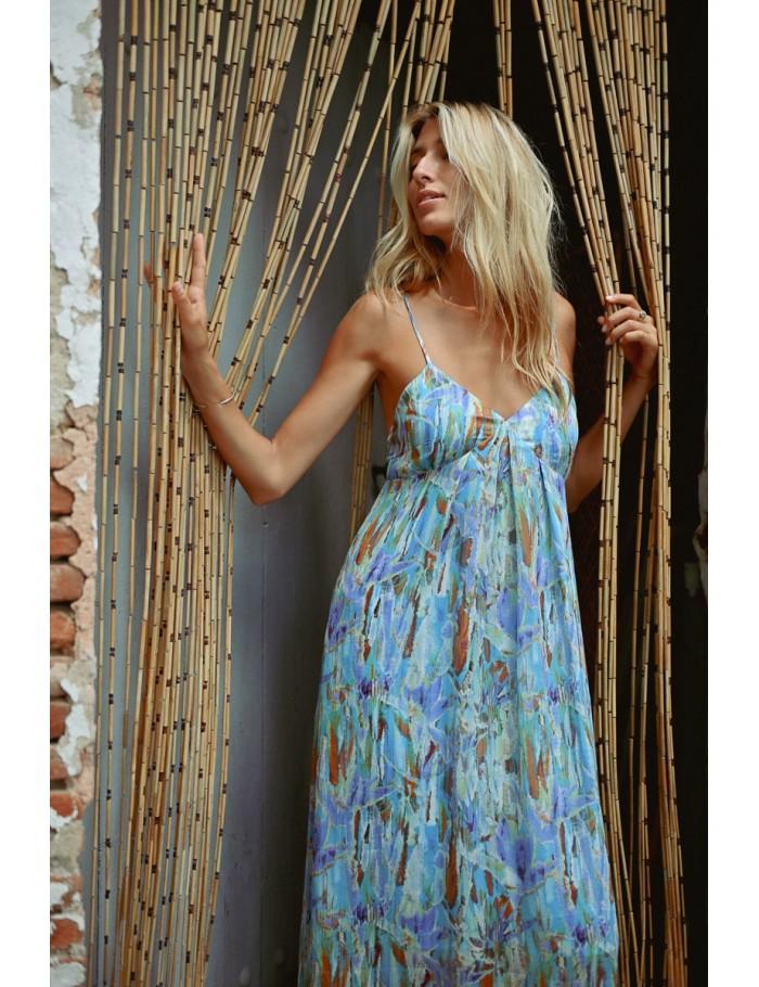 lili sidonio x molly bracken Robe longue à nouer dans le dos BLUE EDMEE