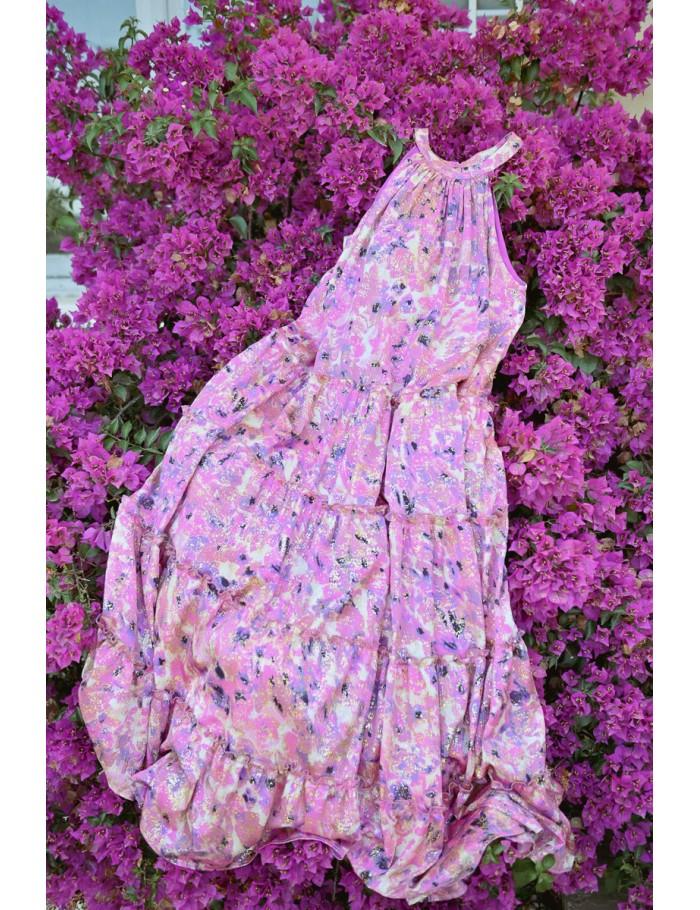 Lili Sidonio X Molly Bracken Robe Longue à Volants PINK CELESTE