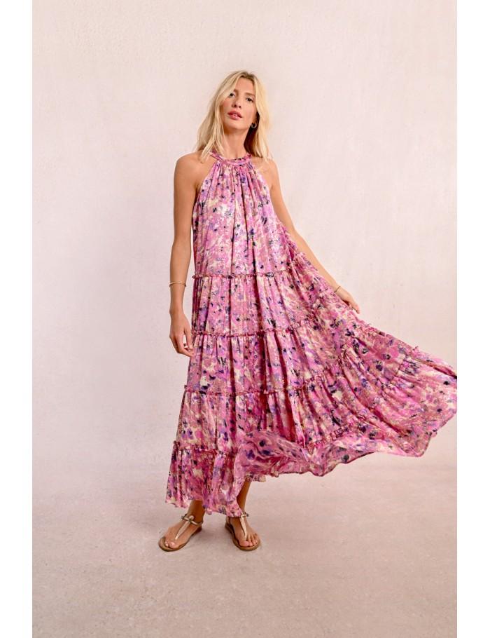 Lili Sidonio X Molly Bracken Robe Longue à Volants PINK CELESTE