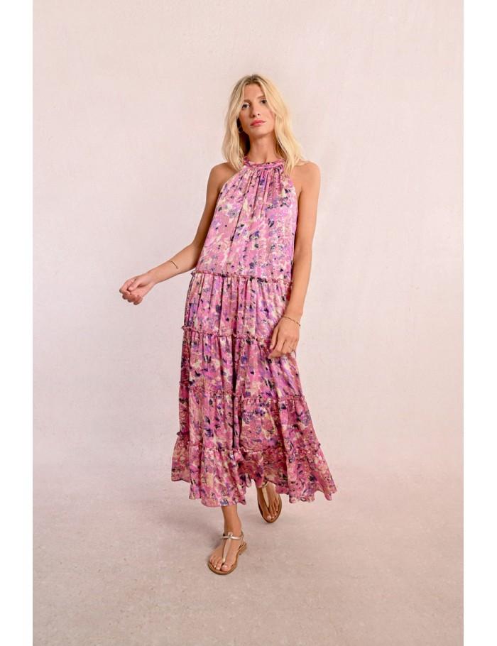 Lili Sidonio X Molly Bracken Robe Longue à Volants PINK CELESTE