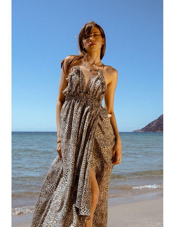 lili sidonio x molly bracken Robe longue asymétrique KHAKI ST BARTH