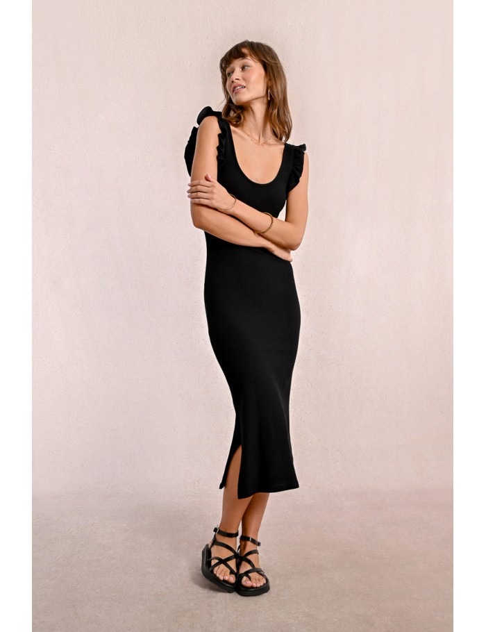 Lili Sidonio X Molly Bracken Robe Longue Côtelée BLACK