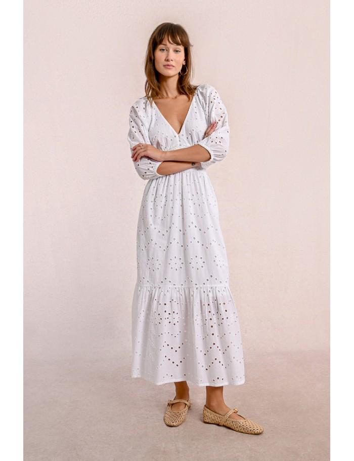 Lili Sidonio X Molly Bracken Robe Longue En Broderie Ajourée NAVY BLUE