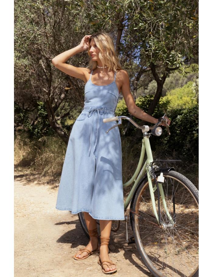lili sidonio x molly bracken Robe longue en jean DENIM BLUE