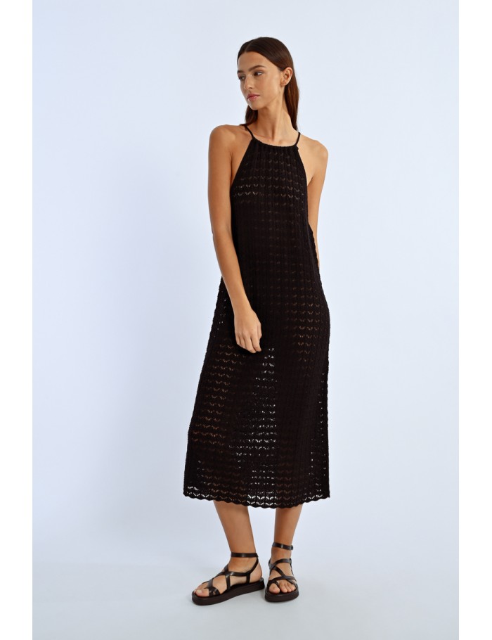Lili Sidonio X Molly Bracken Robe Longue En Maille Crochet BLACK
