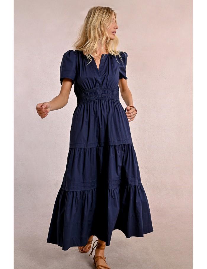 Lili Sidonio X Molly Bracken Robe Longue En Popeline NAVY BLUE