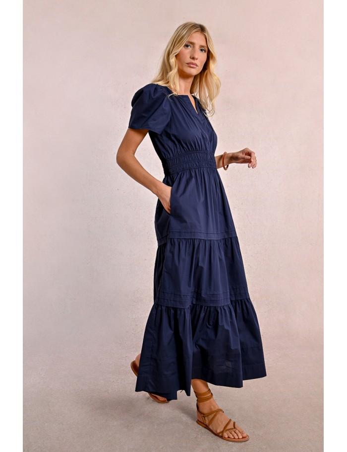 lili sidonio x molly bracken Robe longue en popeline NAVY BLUE