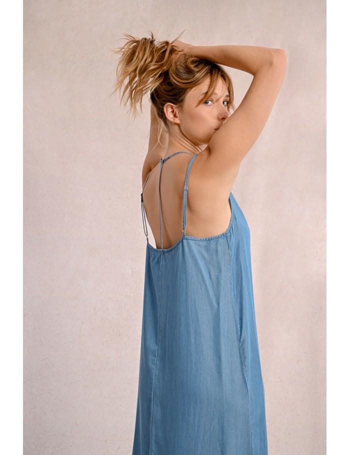 Lili Sidonio X Molly Bracken Robe Longue Et Droite En Tencel LIGHT BLUE DENIM