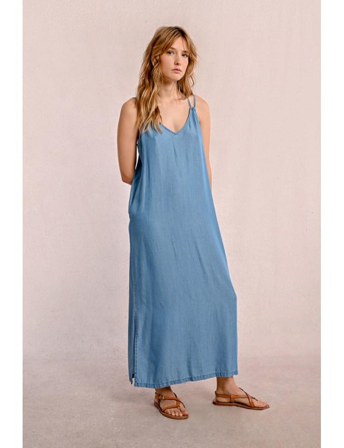 Lili Sidonio X Molly Bracken Robe Longue Et Droite En Tencel LIGHT BLUE DENIM