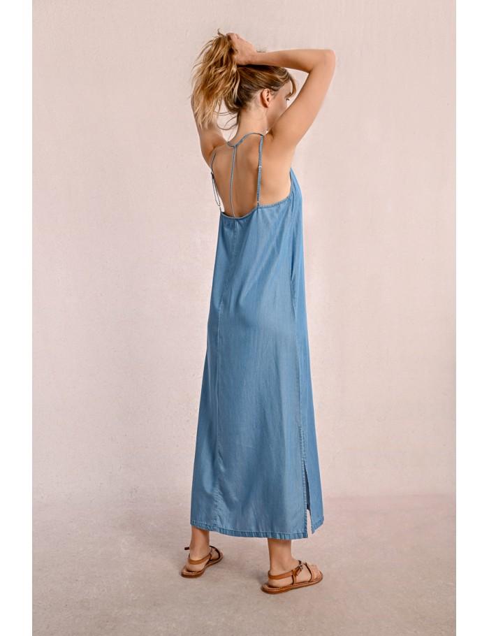 Lili Sidonio X Molly Bracken Robe Longue Et Droite En Tencel LIGHT BLUE DENIM