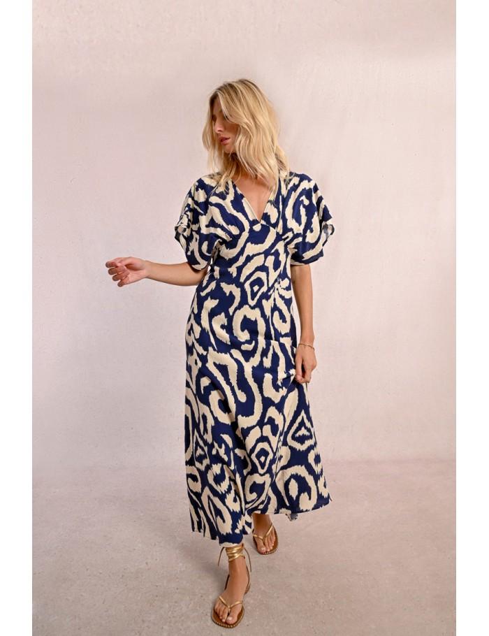 Lili Sidonio X Molly Bracken Robe Longue Imprimée NAVY THAIS