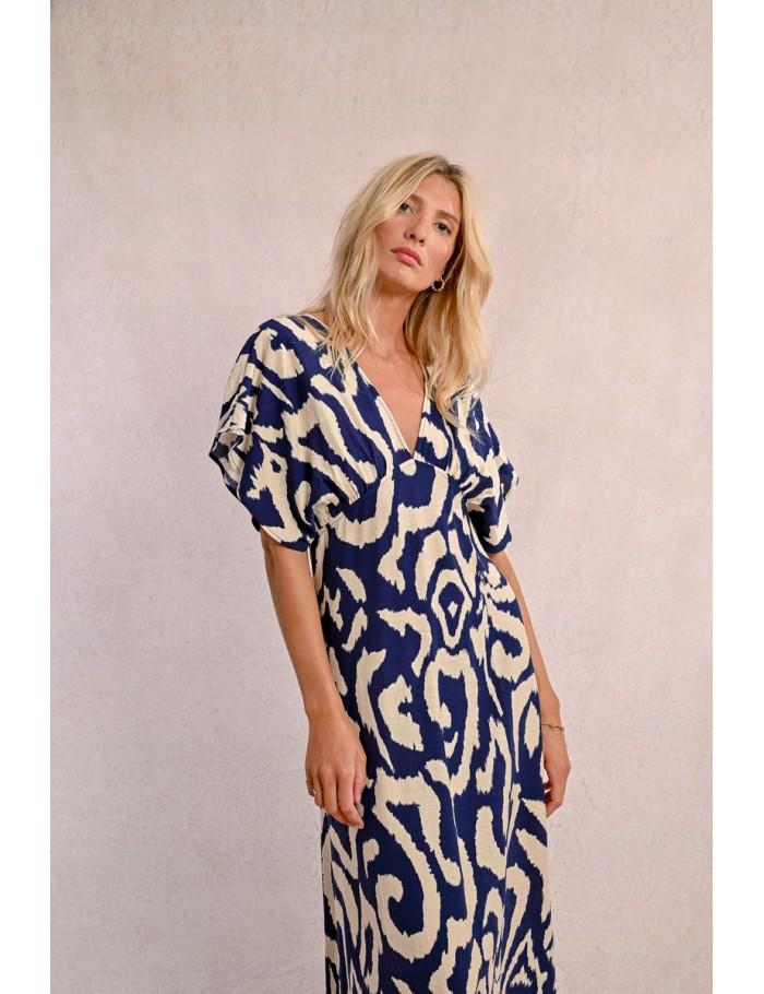 Lili Sidonio X Molly Bracken Robe Longue Imprimée NAVY THAIS
