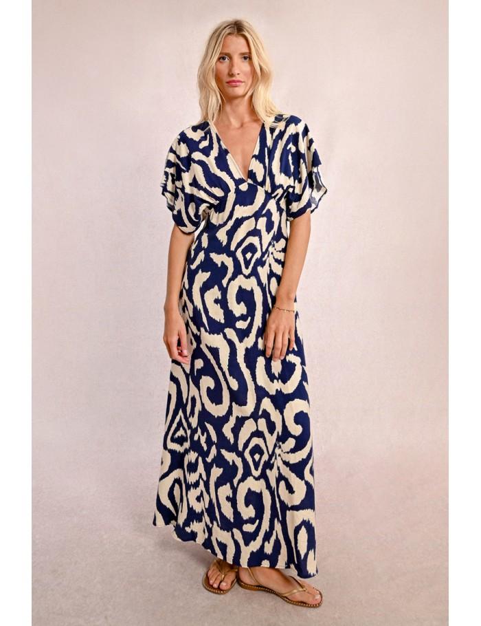 Lili Sidonio X Molly Bracken Robe Longue Imprimée NAVY THAIS