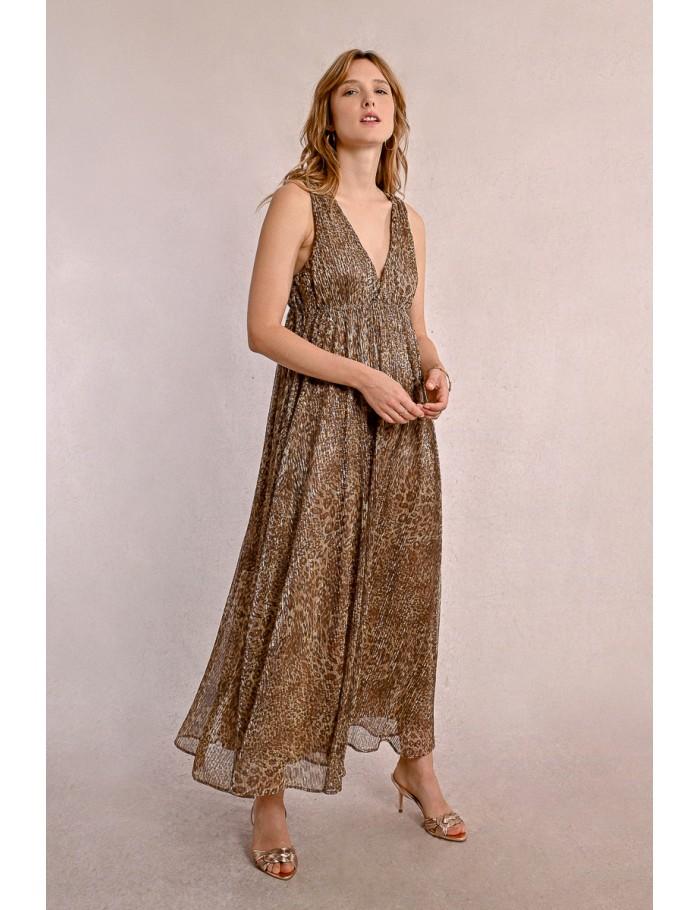 Lili Sidonio X Molly Bracken Robe Longue Léopard BEIGE