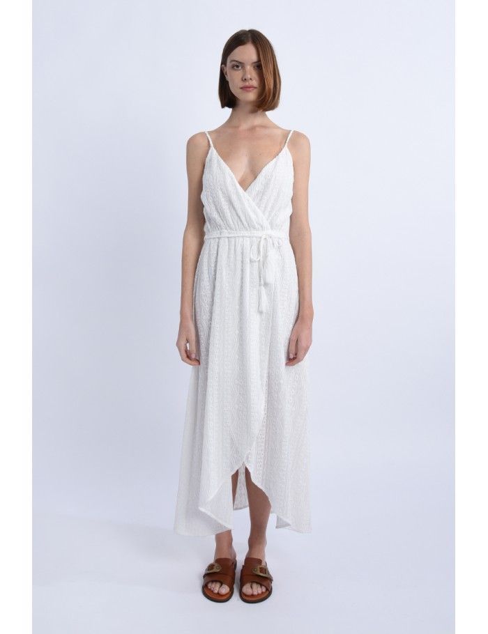 Lili Sidonio X Molly Bracken Robe Longue Portefeuille Buste Croisé ÉCRU