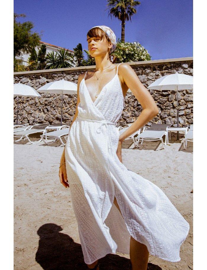 lili sidonio x molly bracken Robe longue portefeuille buste croisé ÉCRU