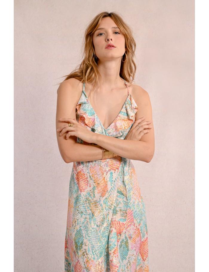 Lili Sidonio X Molly Bracken Robe Longue Portefeuille Imprimée TURQUOISE JAZZ