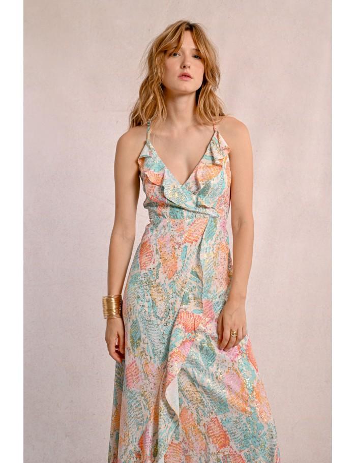 Lili Sidonio X Molly Bracken Robe Longue Portefeuille Imprimée TURQUOISE JAZZ