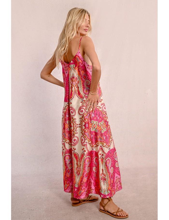 Lili Sidonio X Molly Bracken Robe Longue Satinée à Bretelles PINK DAPHNE