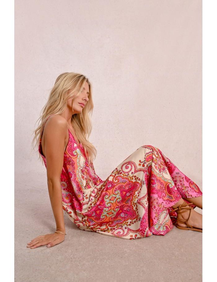 Lili Sidonio X Molly Bracken Robe Longue Satinée à Bretelles PINK DAPHNE