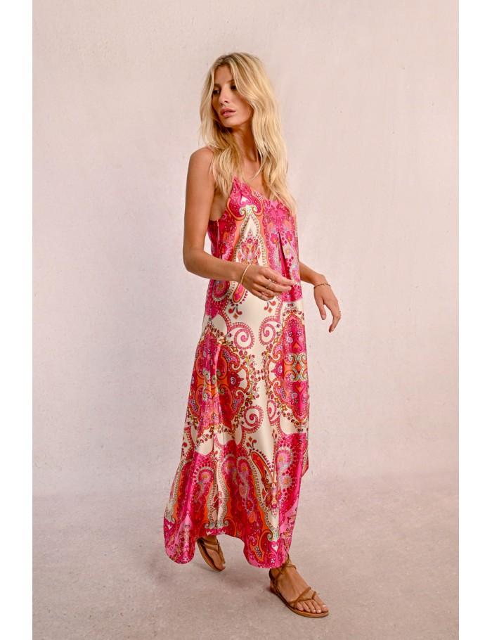 Lili Sidonio X Molly Bracken Robe Longue Satinée à Bretelles PINK DAPHNE