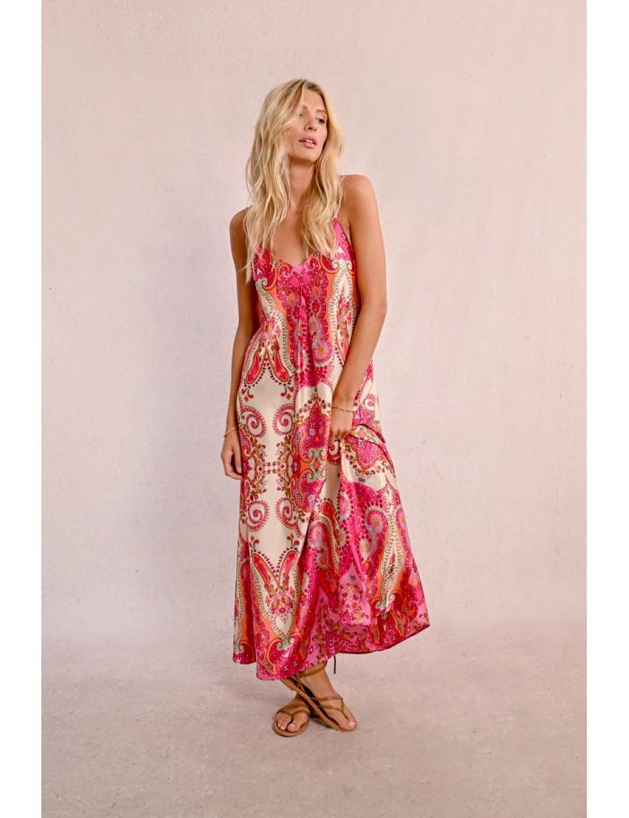 lili sidonio x molly bracken Robe longue satinée à bretelles PINK DAPHNE