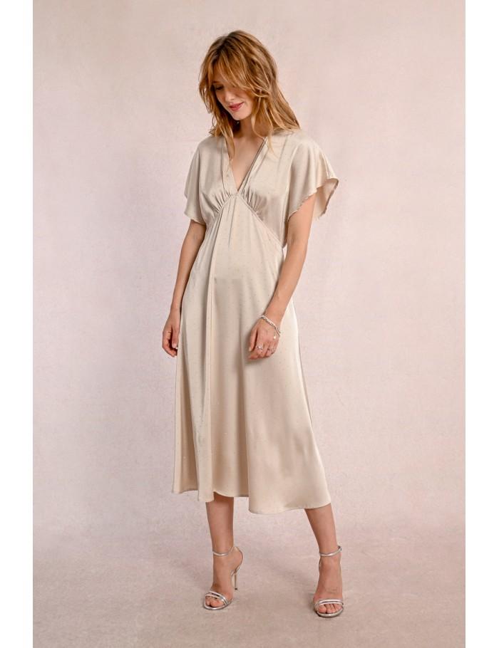 Lili Sidonio X Molly Bracken Robe Longue Satinée BEIGE
