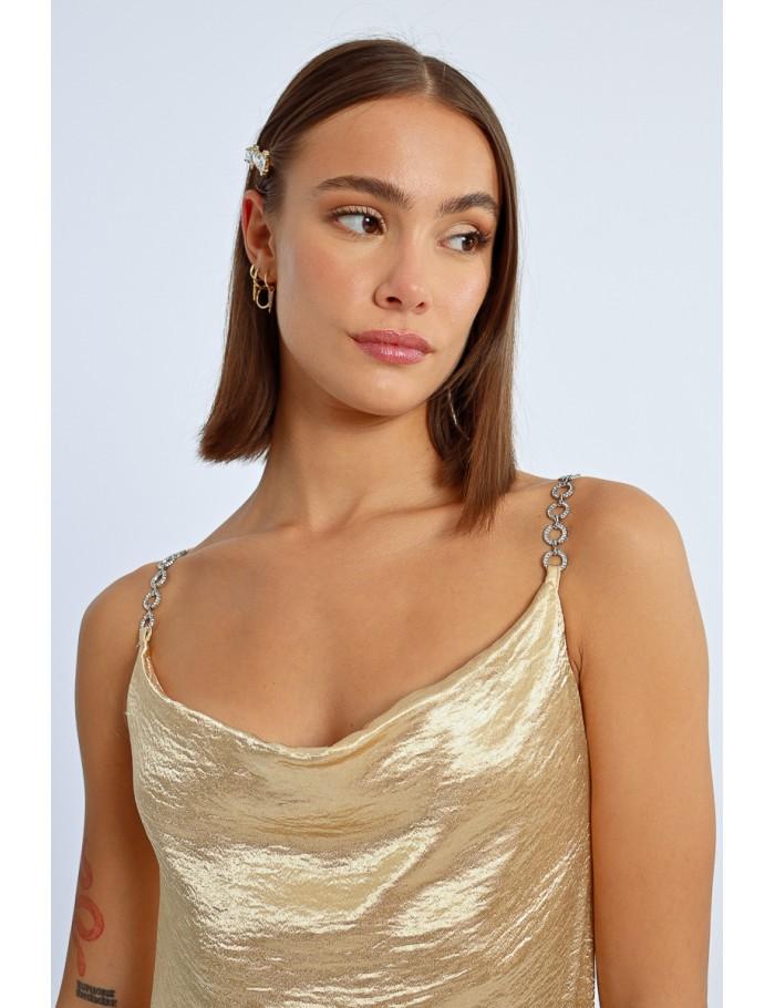 Lili Sidonio X Molly Bracken Robe Longue Satinée Col Bénitier OR