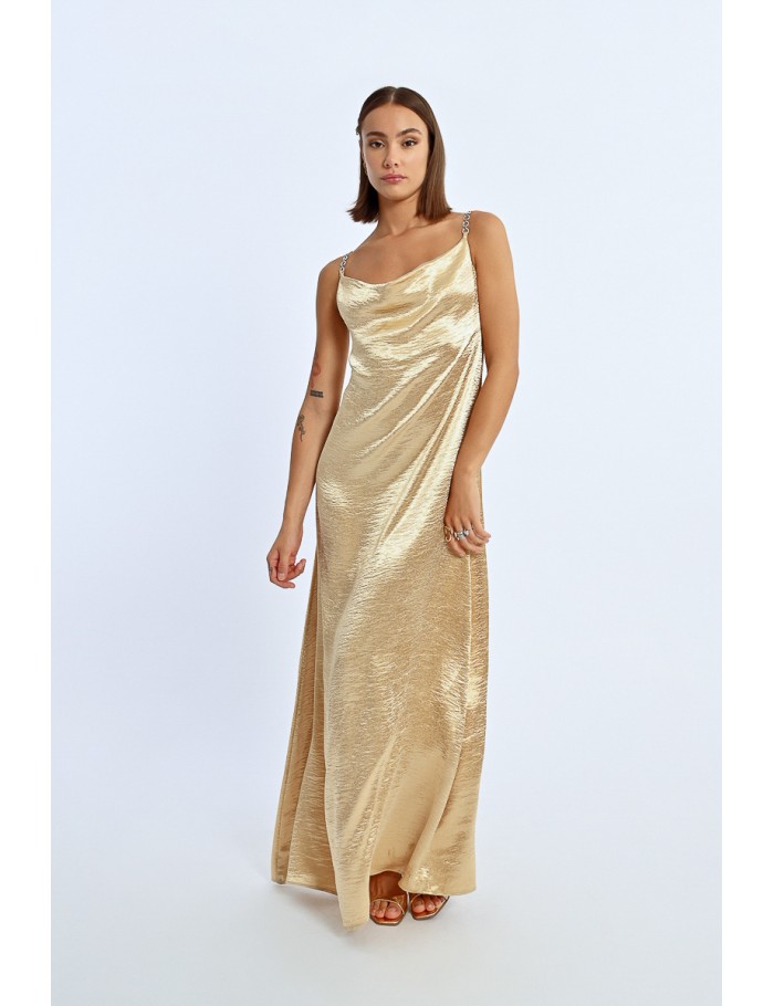 Lili Sidonio X Molly Bracken Robe Longue Satinée Col Bénitier OR