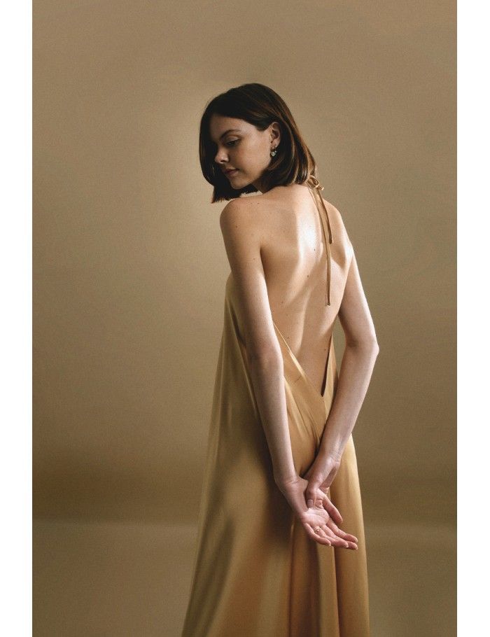 Lili Sidonio X Molly Bracken Robe Longue Satinée KAKI
