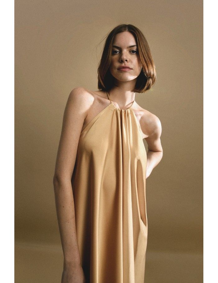 Lili Sidonio X Molly Bracken Robe Longue Satinée KAKI