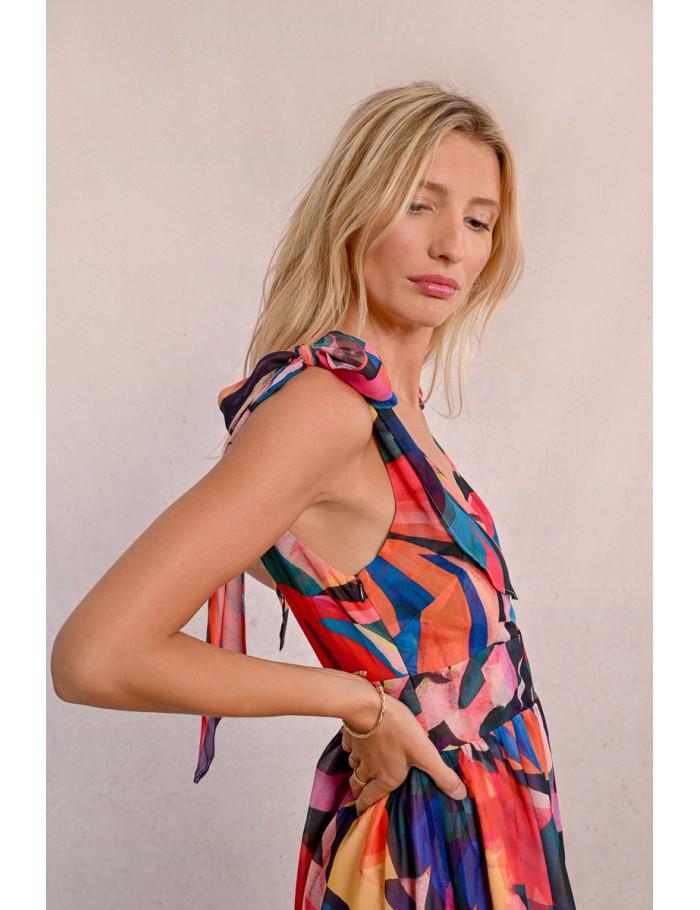 Lili Sidonio X Molly Bracken Robe Longue Semi Transparente à Imprimé MULTICO DONNA