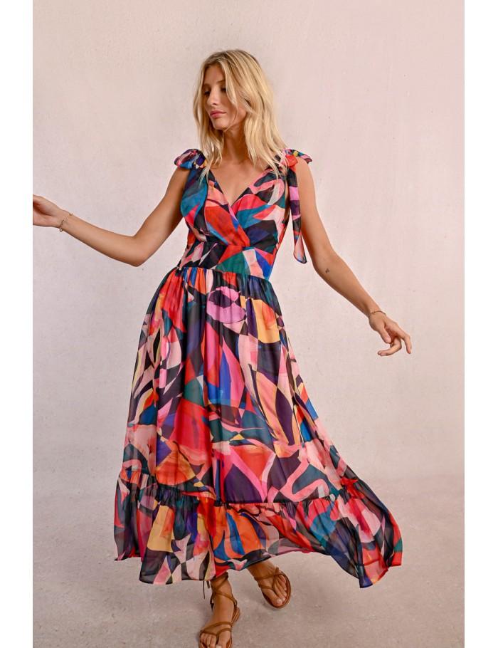 Lili Sidonio X Molly Bracken Robe Longue Semi Transparente à Imprimé MULTICO DONNA