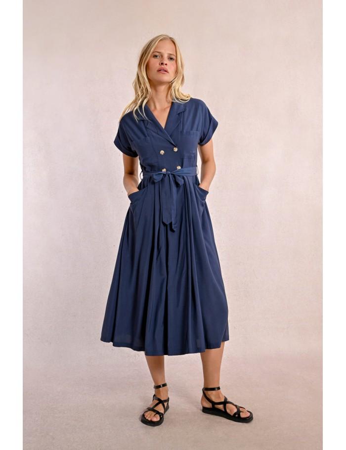 Lili Sidonio X Molly Bracken Robe Longue Trench NAVY BLUE