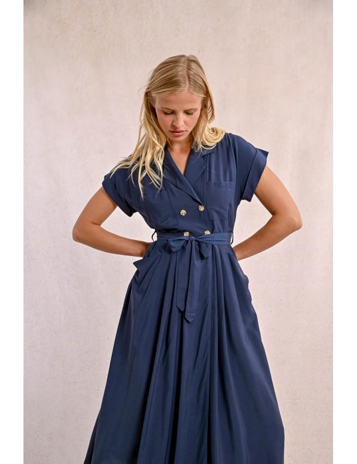 Lili Sidonio X Molly Bracken Robe Longue Trench NAVY BLUE