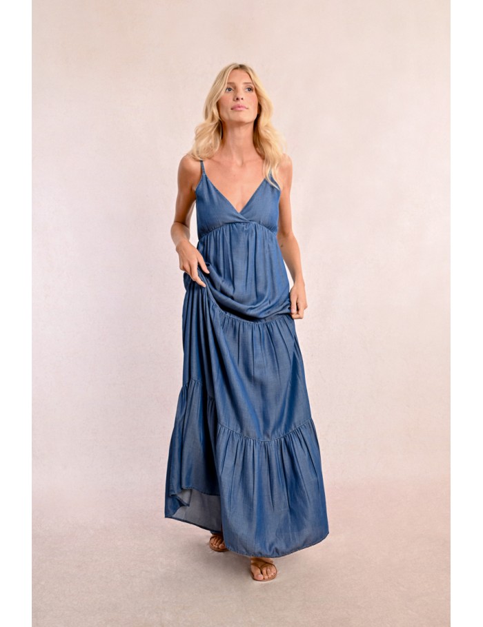 Lili Sidonio X Molly Bracken Robe Longue Volantée En Tencel DENIM BLUE