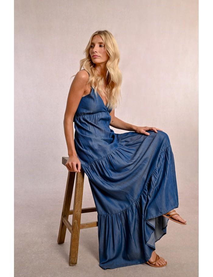 Lili Sidonio X Molly Bracken Robe Longue Volantée En Tencel DENIM BLUE