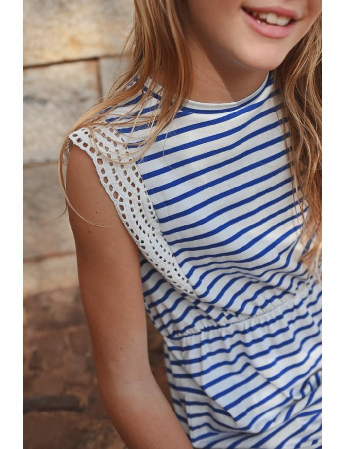 Lili Sidonio X Molly Bracken Robe Marinière Sans Manches OFFWHITE/NAVY BLUE
