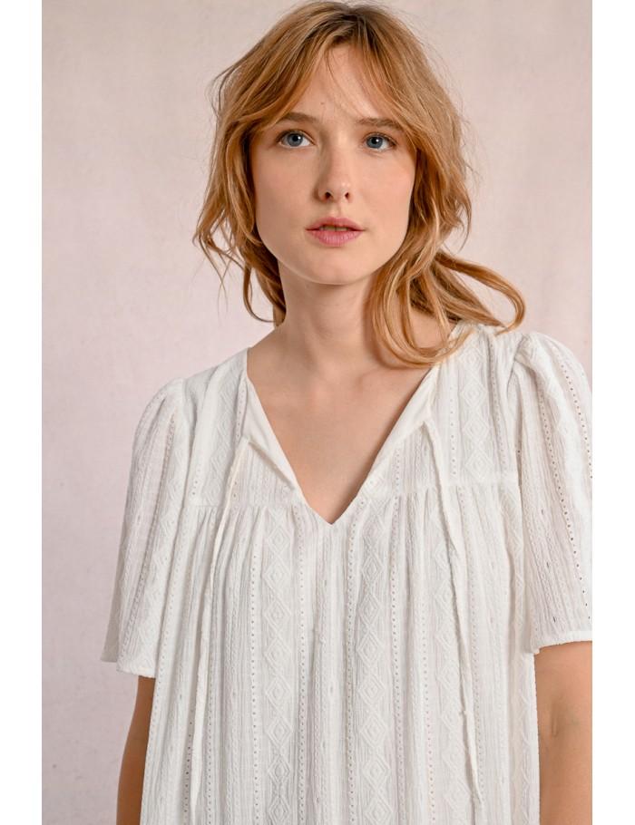 Lili Sidonio X Molly Bracken Robe Mi Longue à Broderies Anglaises ÉCRU