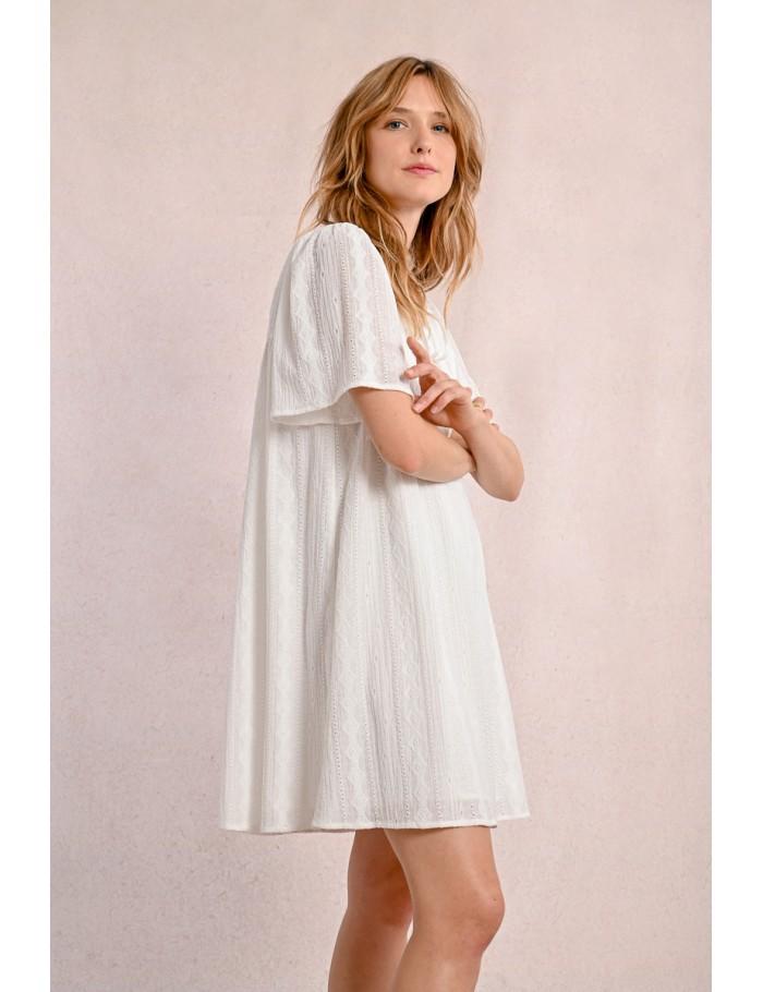 Lili Sidonio X Molly Bracken Robe Mi Longue à Broderies Anglaises ÉCRU