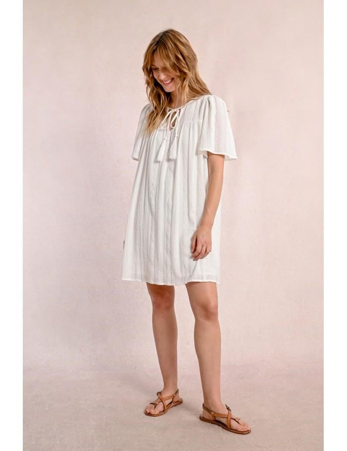 Lili Sidonio X Molly Bracken Robe Mi Longue à Broderies Anglaises ÉCRU