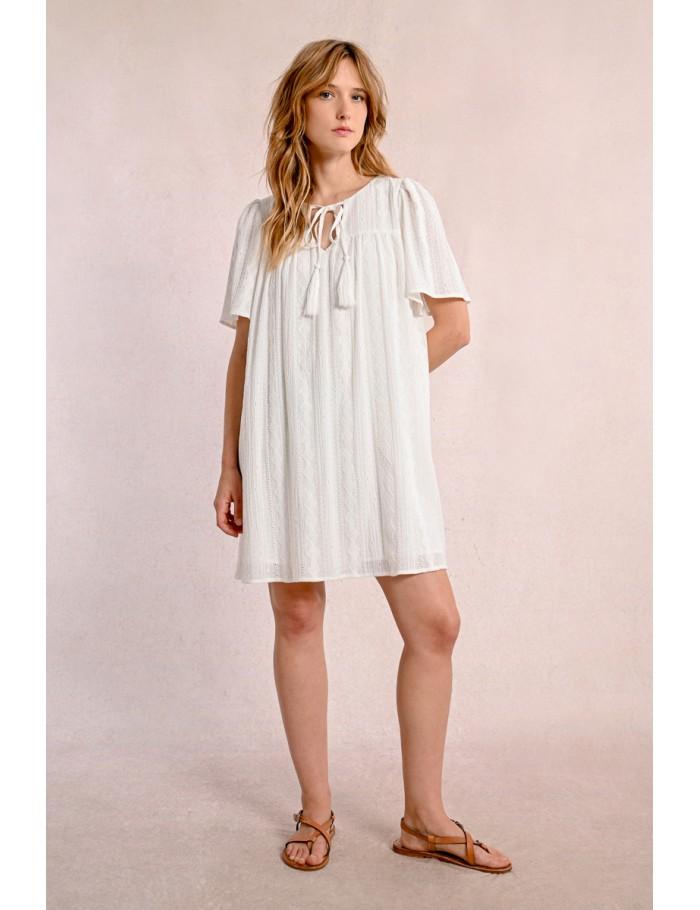 lili sidonio x molly bracken Robe mi longue à broderies anglaises ÉCRU