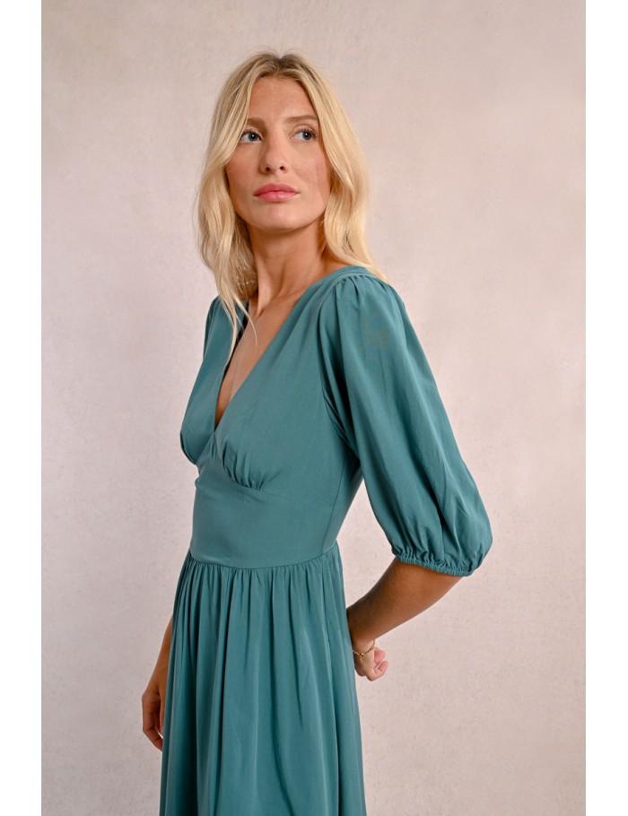 Lili Sidonio X Molly Bracken Robe Mi Longue Fendue EMERALD GREEN