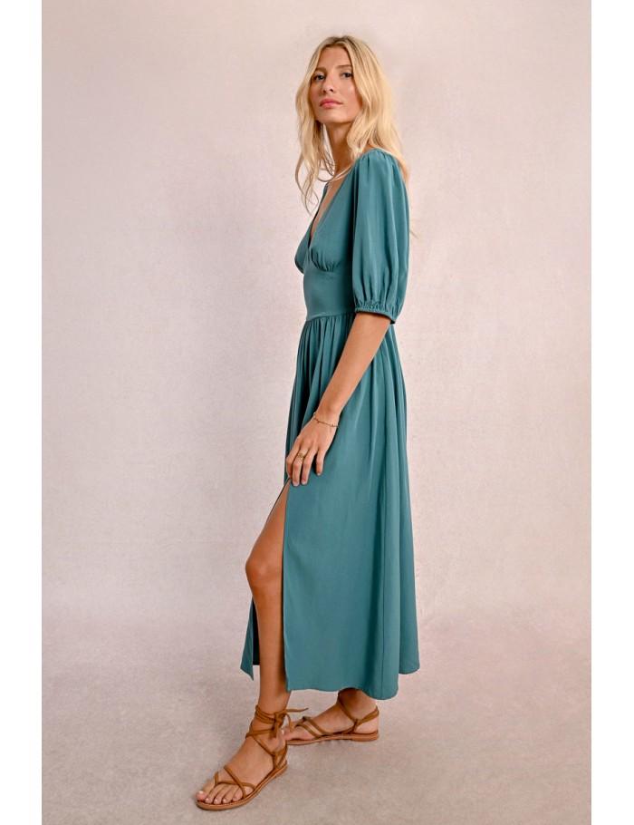 Lili Sidonio X Molly Bracken Robe Mi Longue Fendue EMERALD GREEN