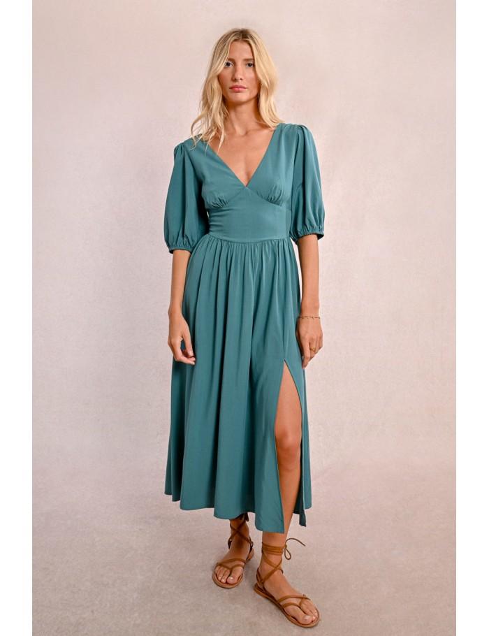 lili sidonio x molly bracken Robe mi longue fendue EMERALD GREEN lili sidonio x molly bracken Robe mi longue fendue EMERALD GREEN