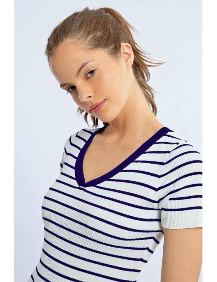 Lili Sidonio X Molly Bracken Robe Rayée Ajustée Cœur Ouvert Au Dos OFFWHITE/NAVY BLUE