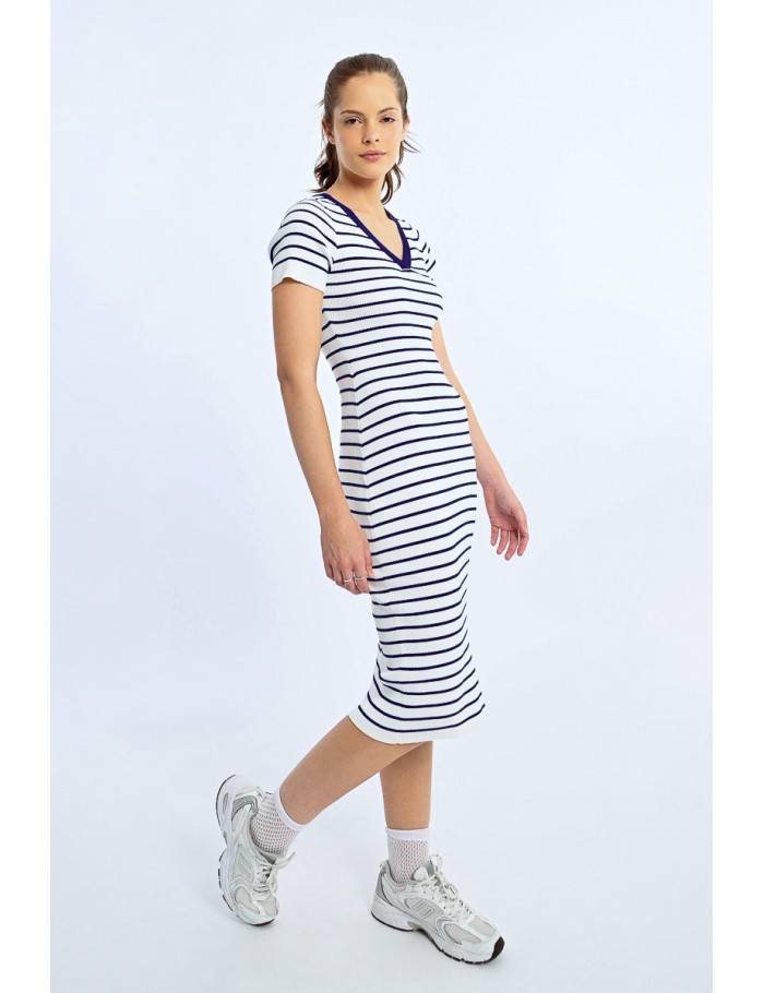 Lili Sidonio X Molly Bracken Robe Rayée Ajustée Cœur Ouvert Au Dos OFFWHITE/NAVY BLUE