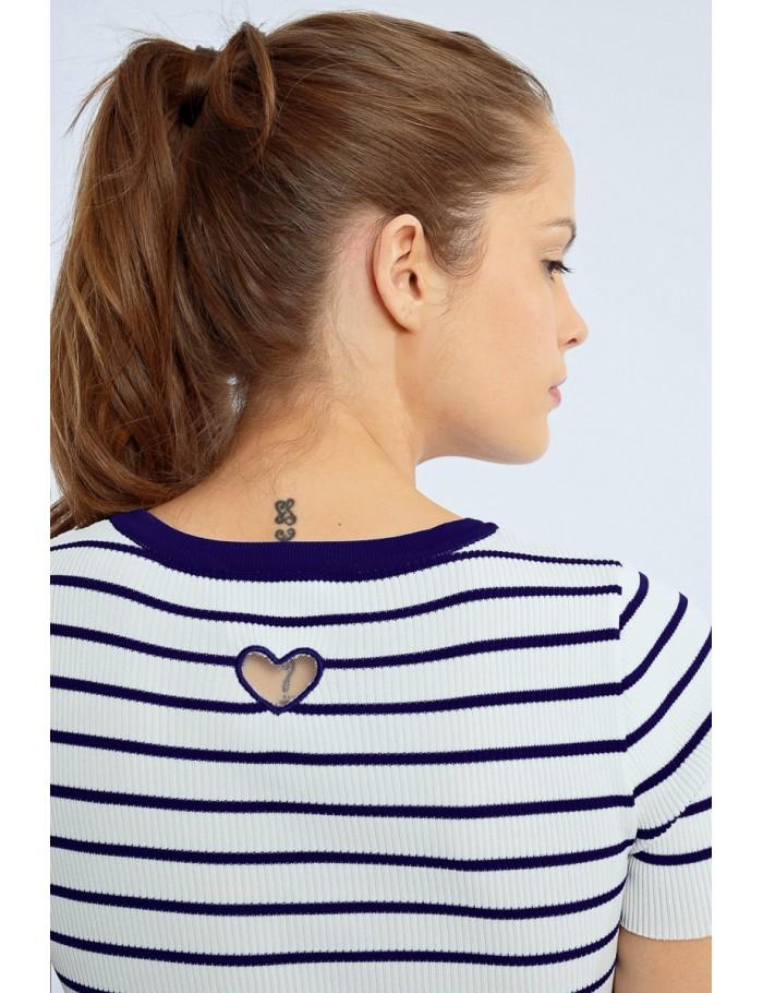 Lili Sidonio X Molly Bracken Robe Rayée Ajustée Cœur Ouvert Au Dos OFFWHITE/NAVY BLUE