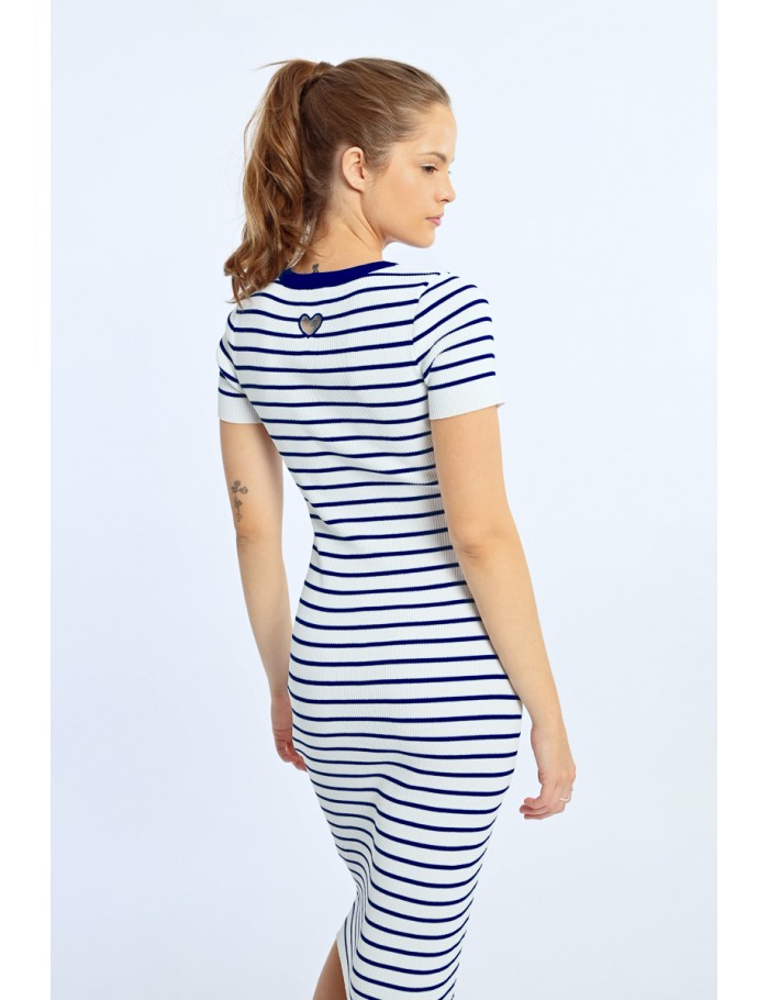lili sidonio x molly bracken Robe rayée ajustée cœur ouvert au dos OFFWHITE/NAVY BLUE